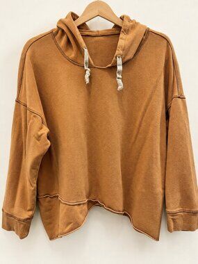 Workshop Republic Clothing Camel Brown Contrast Stitch Hoodie Pullover Medium